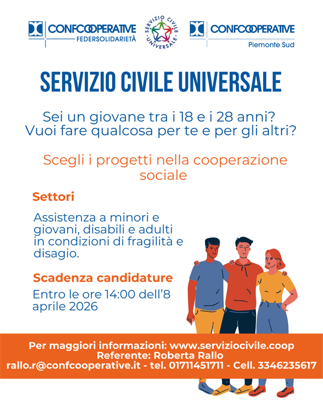 Servizio Civile: 45 posti disponibili in provincia di Cuneo, Asti e Alessandria nel mondo della...